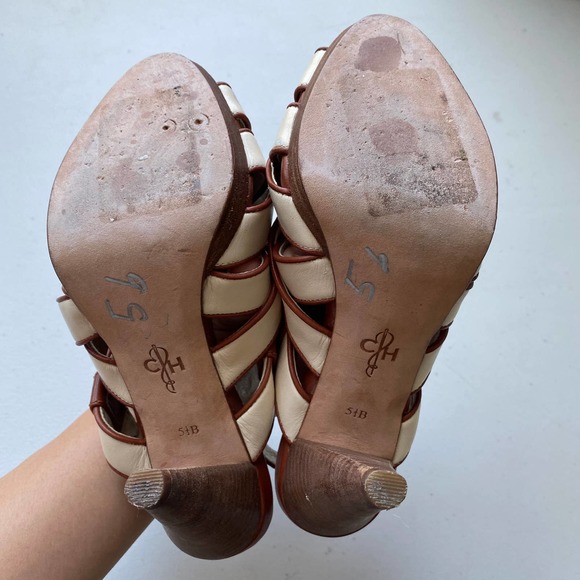 COLE HAAN Brown and White Leather Strappy Slingback Heels, Size 5.5B - Picture 8 of 11